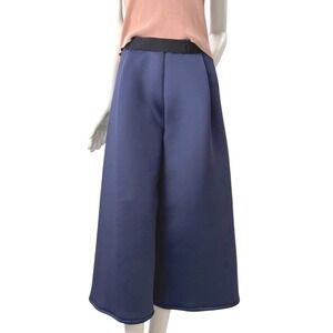 Simple Navy Wide Leg Pants Neoprene‎ Cullotes Dark Academia Avante Garde Medium